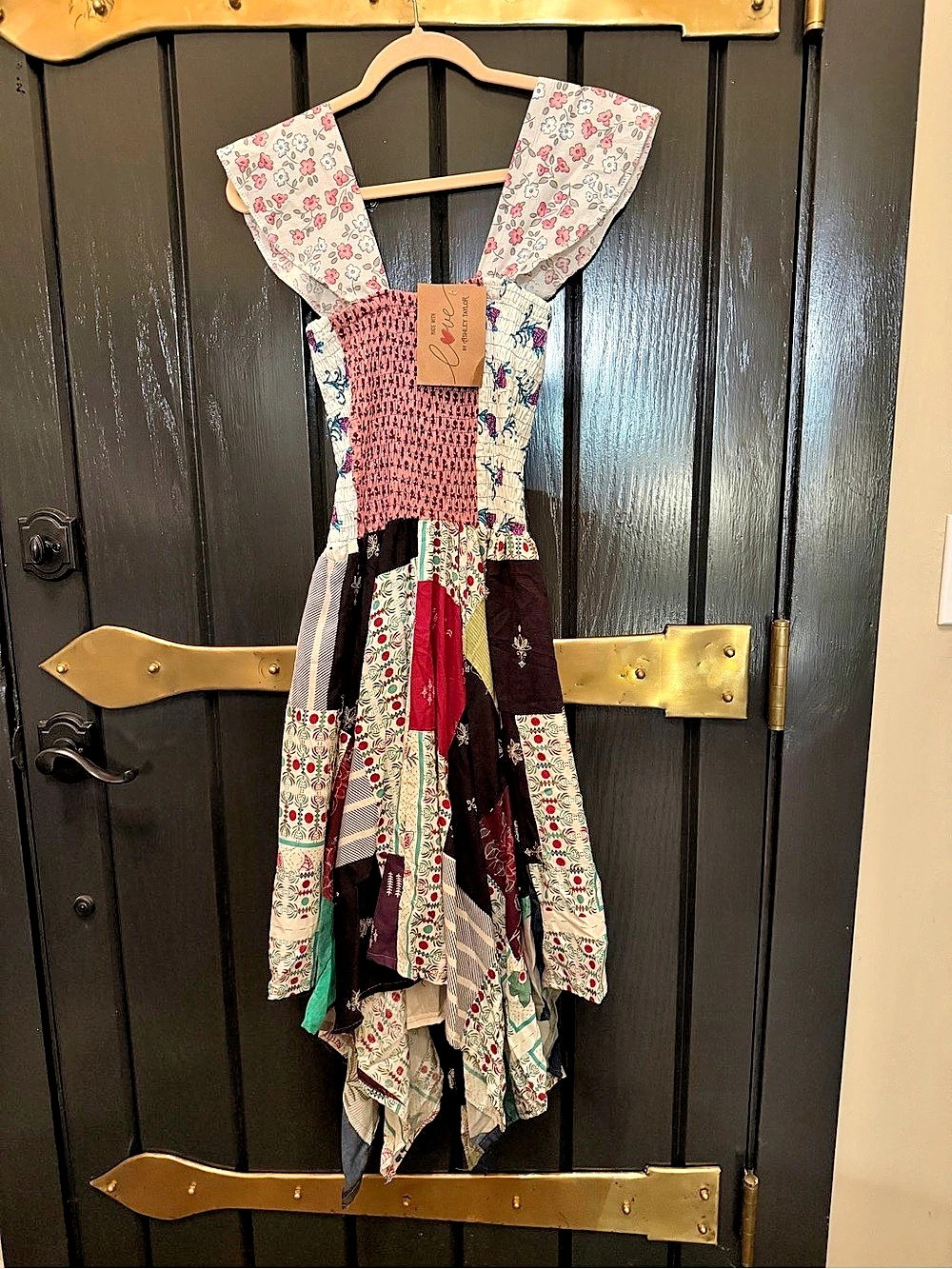 NWT Ashley Taylor Patchwork Boho Handkerchief Hem Mixed Media MIDI Dress OS
